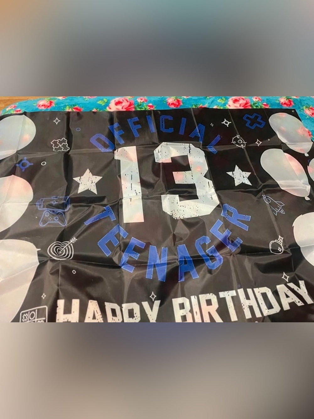 "Official Teenager 13" Black Birthday Banner with Blue Accents